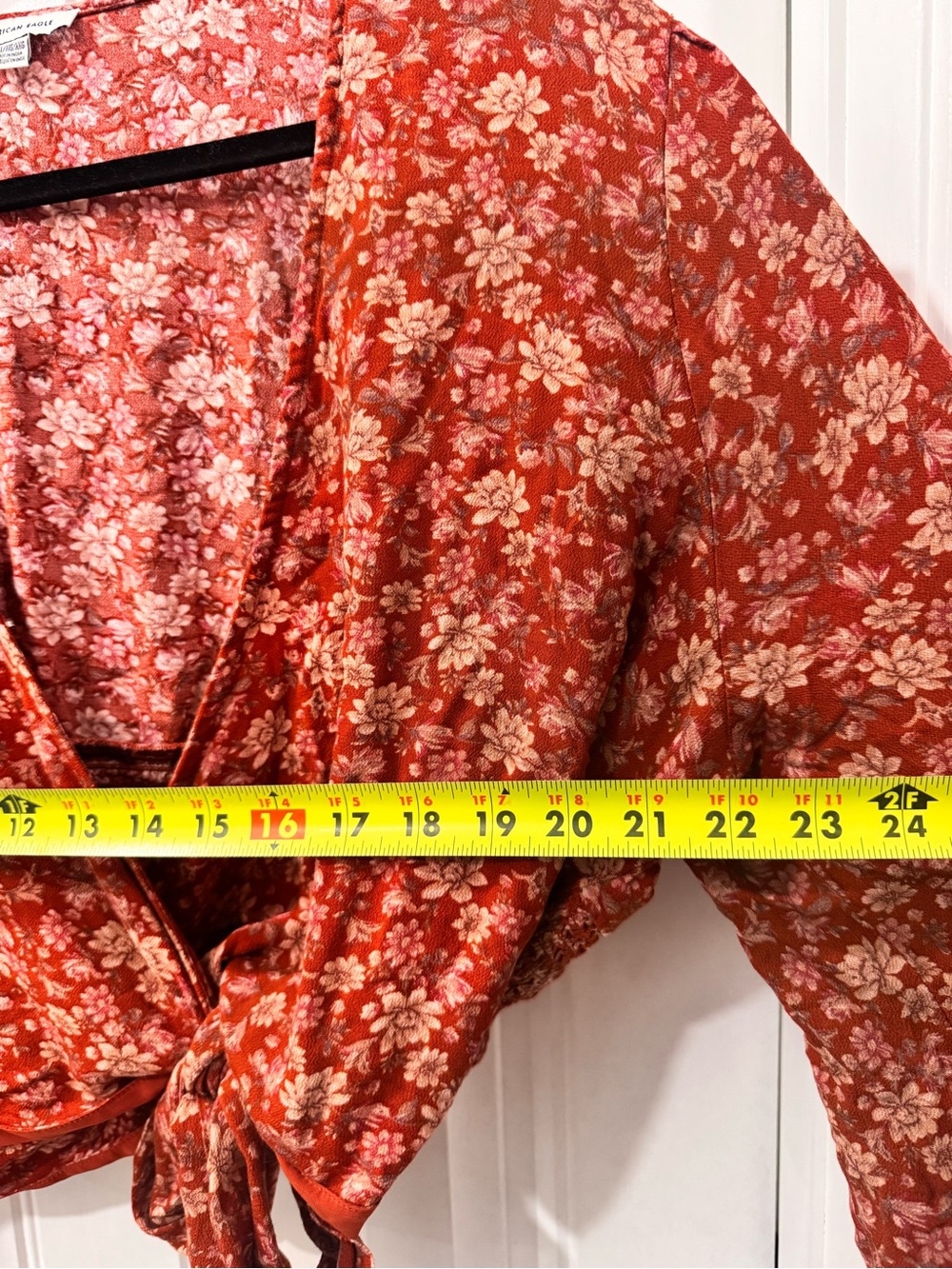 American Eagle Outfitters Red Floral Tie-Front Blouse - Picture 6 of 7